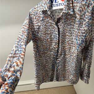 Theory Blue and Brown Patterned Shirt